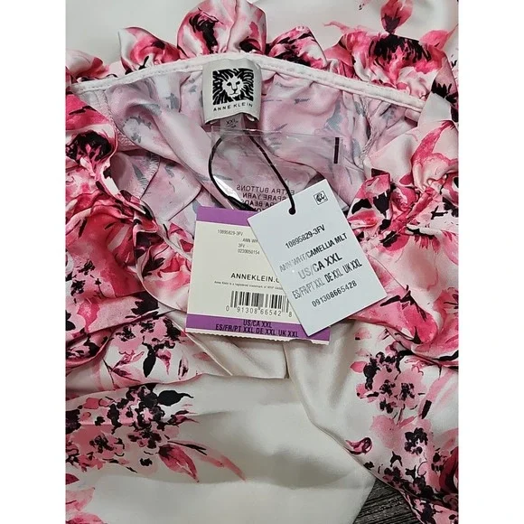 Anne Klein Printed Ruffle-Neck Long-Sleeve Satin Top Size XXL - Picture 10 of 10